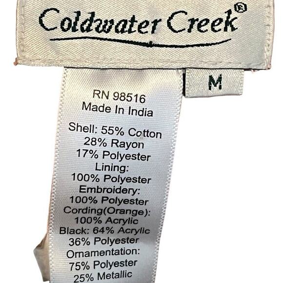 Coldwater Creek Womens Olive Orange Embroidered Mixed Media Jacket Blazer sz M - Picture 3 of 16